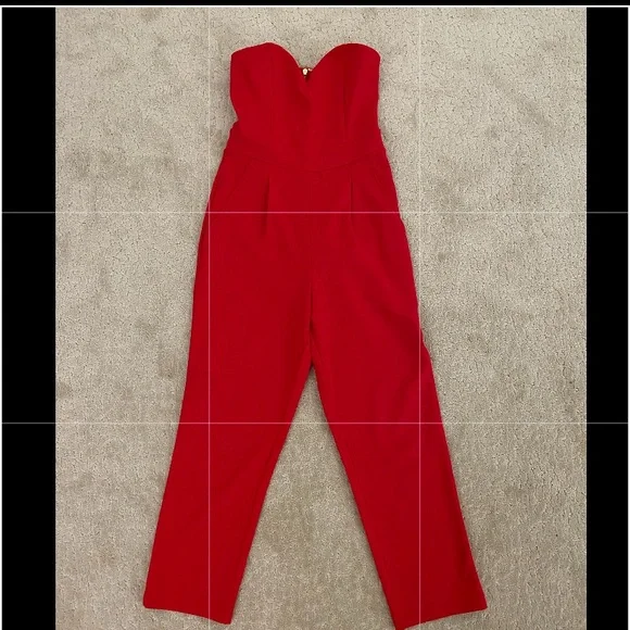Red strapless jumpsuit express hotsell